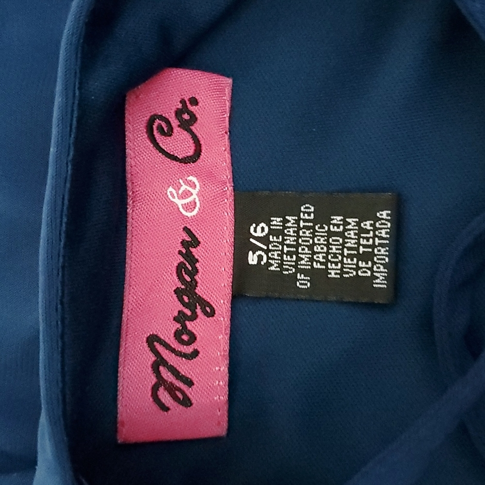 Morgan & Co. Teal Sequin Floral Lace Women's Formal Dress JUNIORS SIZE: 5/6 - Picture 15 of 16